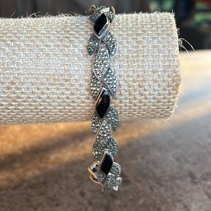 Vintage Sterling silver and marcasite and black onyx bracelet